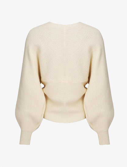 Pull uni col cache-coeur et bas asymétrique - Beige - 2