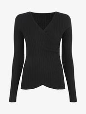 Pull uni côtelé croisé - Noir - 1