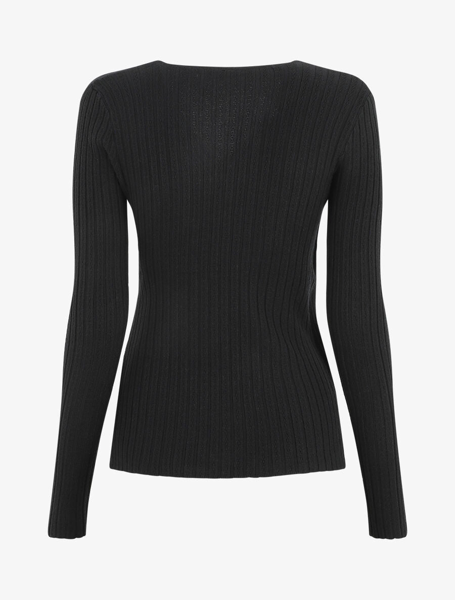 Pull uni côtelé croisé - Noir - 2