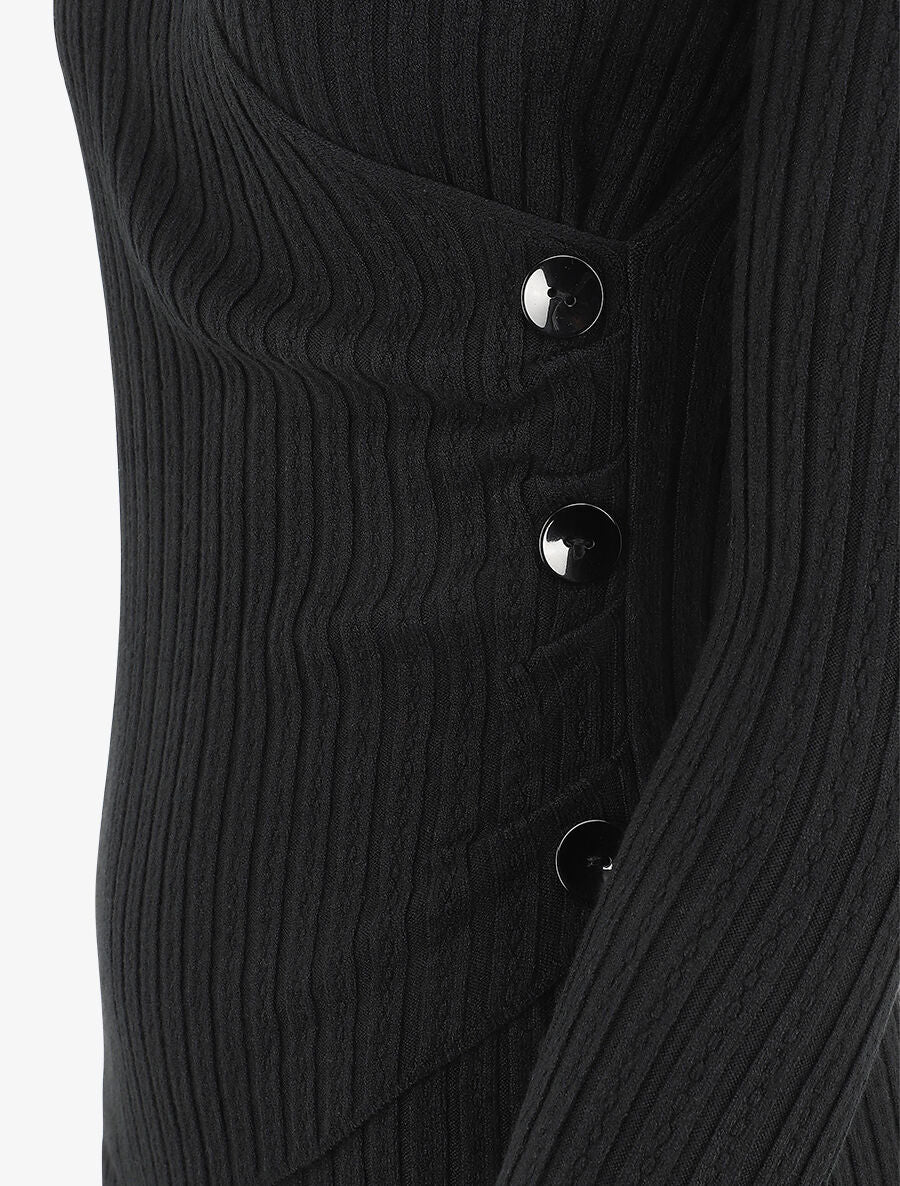 Pull uni côtelé croisé - Noir - 3