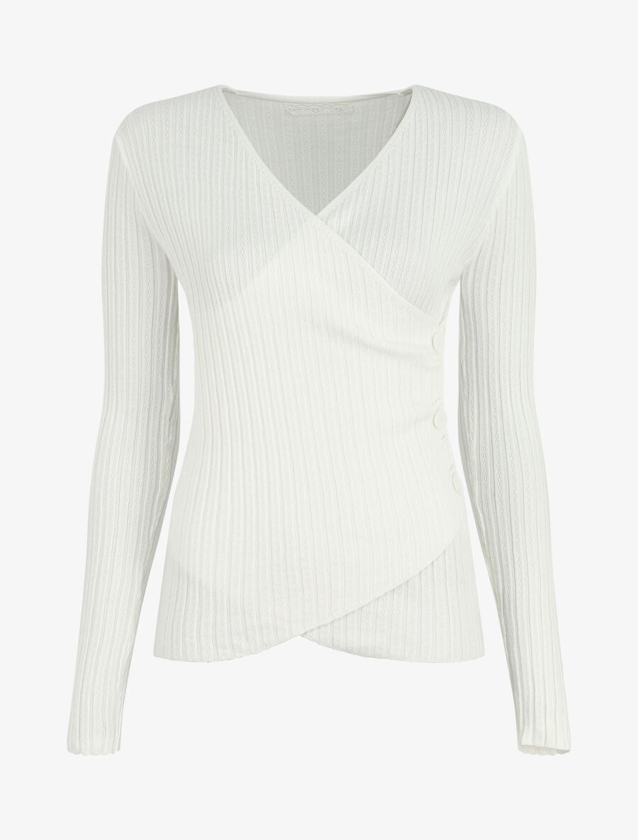 Pull uni côtelé croisé - Blanc - 5