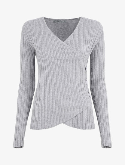Pull uni côtelé croisé - Gris - 1