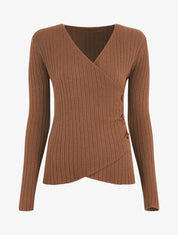 Pull uni côtelé croisé - Marron - 1