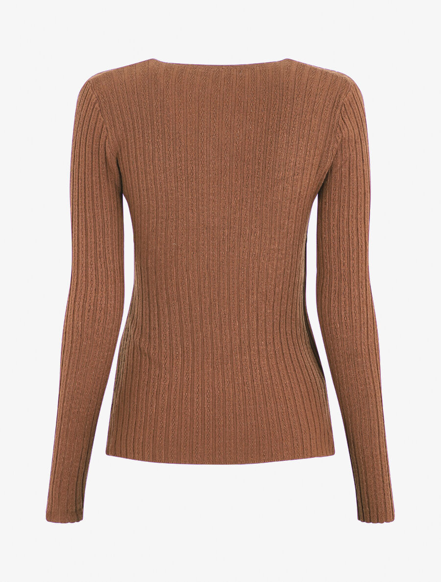 Pull uni côtelé croisé - Marron - 2