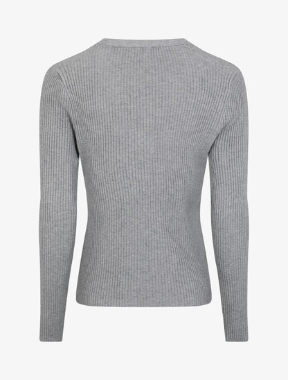 Pull uni côtelé à boutons dorés - Gris - 2