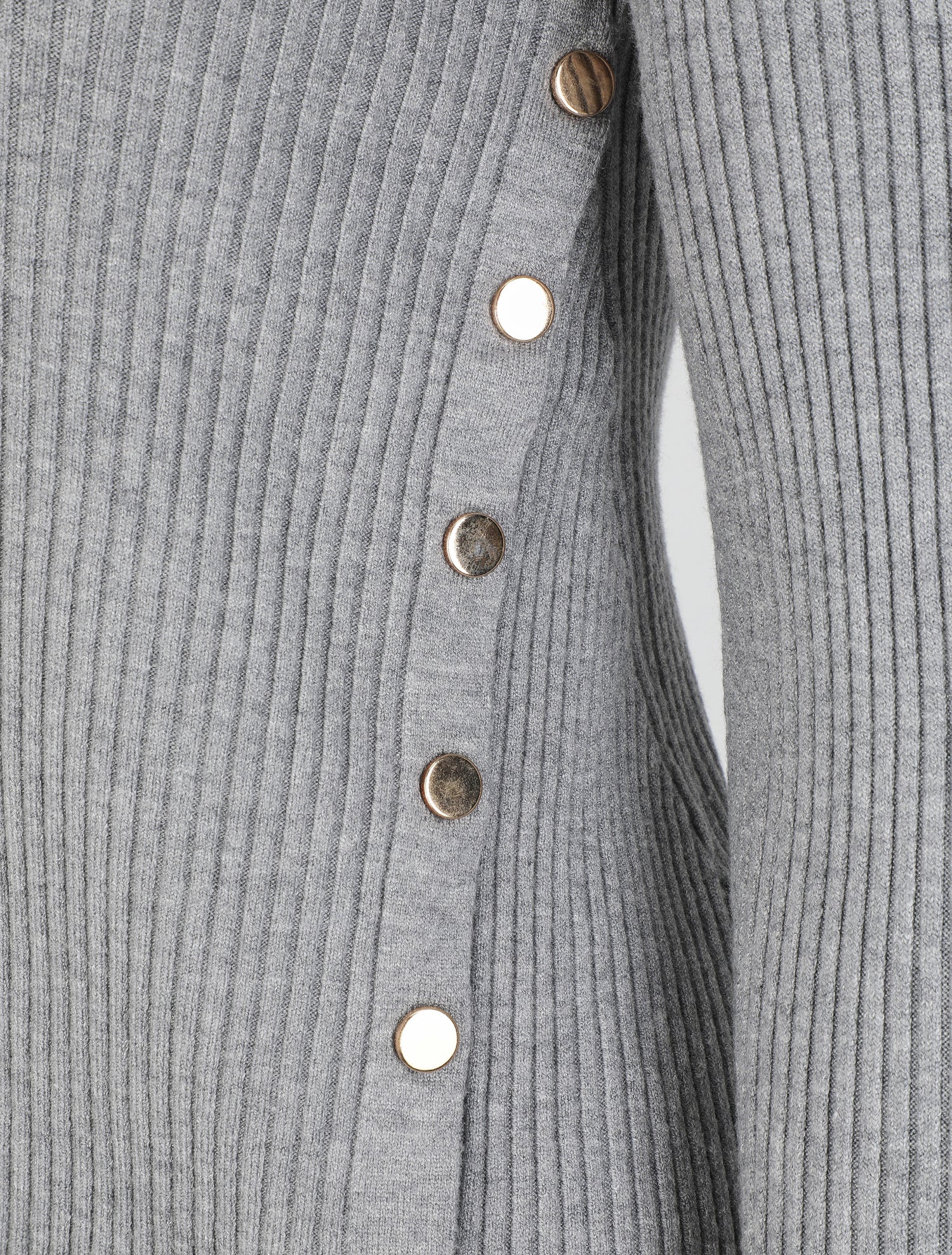 Pull uni côtelé à boutons dorés - Gris - 3