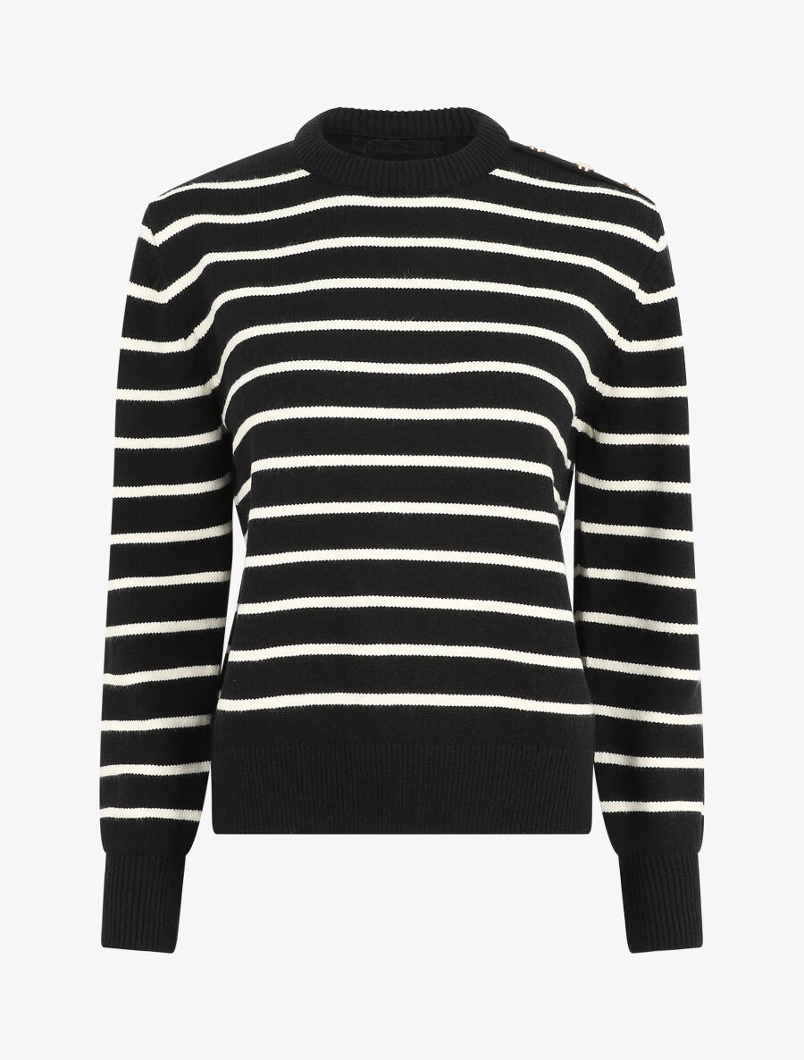 Pull marinière à boutons - Noir - 1
