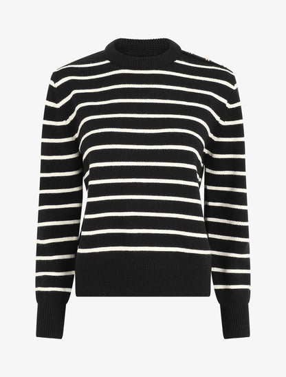 Pull marinière à boutons - Noir - 1