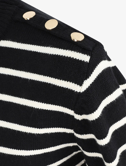 Pull marinière à boutons - Noir - 3