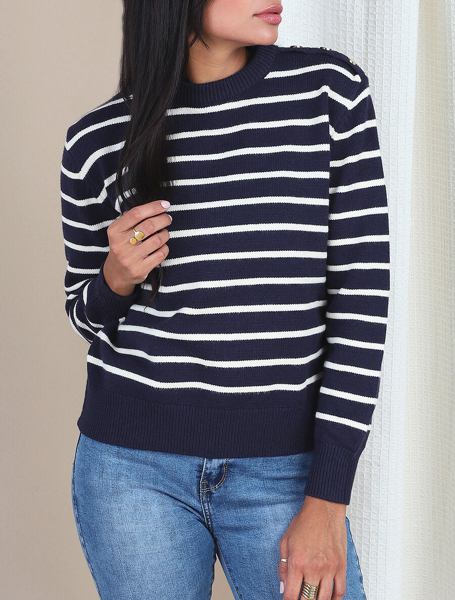 Pull marinière à boutons - Marine - 4