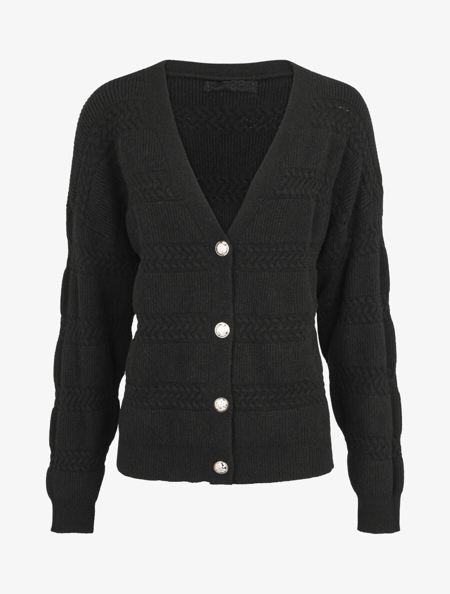 Cardigan uni à coupe carré et effet texturé - Noir - 1