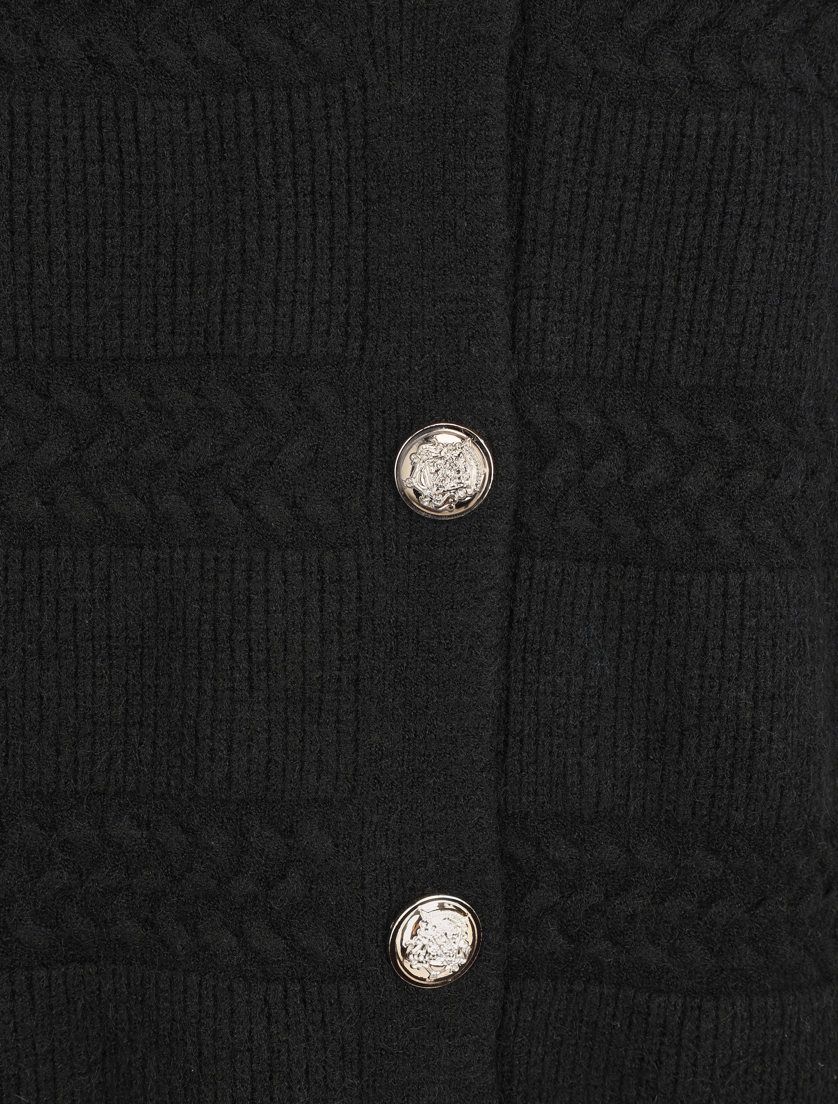 Cardigan uni à coupe carré et effet texturé - Noir - 3