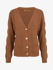 Cardigan uni à coupe carré et effet texturé - Marron - 1