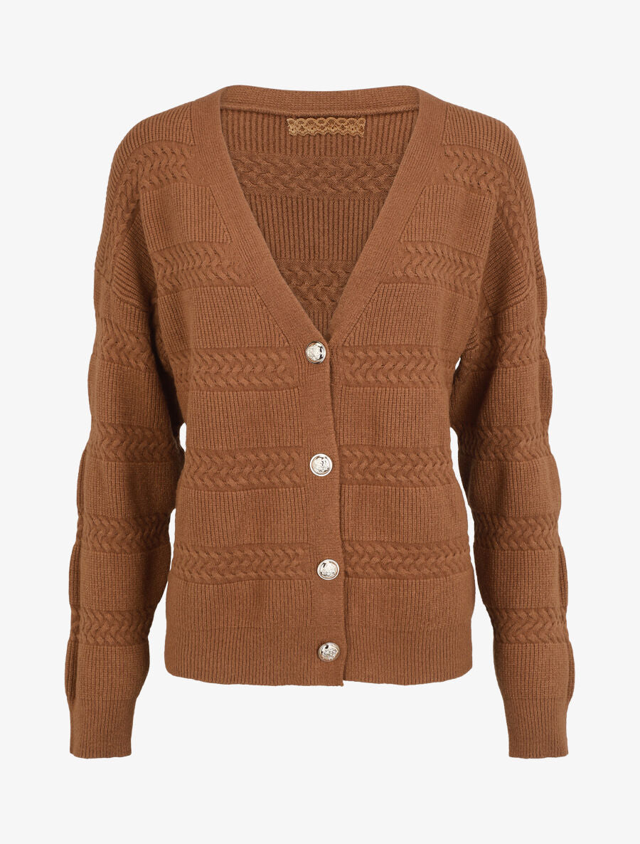 Cardigan uni à coupe carré et effet texturé - Marron - 1
