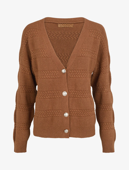 Cardigan uni à coupe carré et effet texturé - Marron - 1