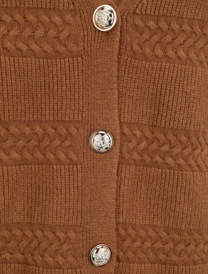 Cardigan uni à coupe carré et effet texturé - Marron - 3