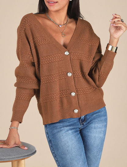 Cardigan uni à coupe carré et effet texturé - Marron - 4