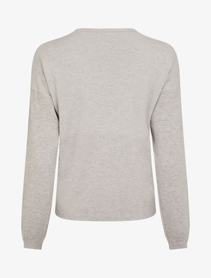 Pull fin uni à col V - Taupe - 2