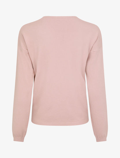 Pull fin uni à col V - Rose - 2