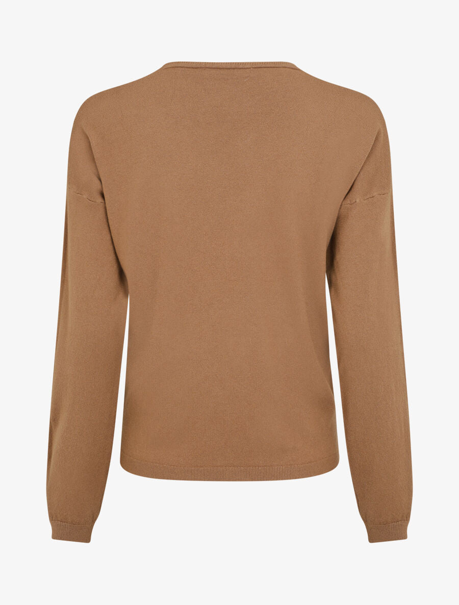 Pull fin uni à col V - Camel - 2
