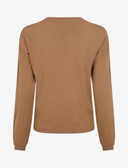 Pull fin uni à col V - Camel - 2