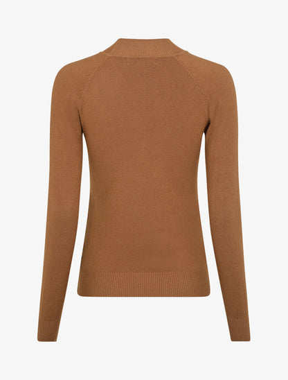 Pull uni à col montant et boutons décoratifs - Camel - 2