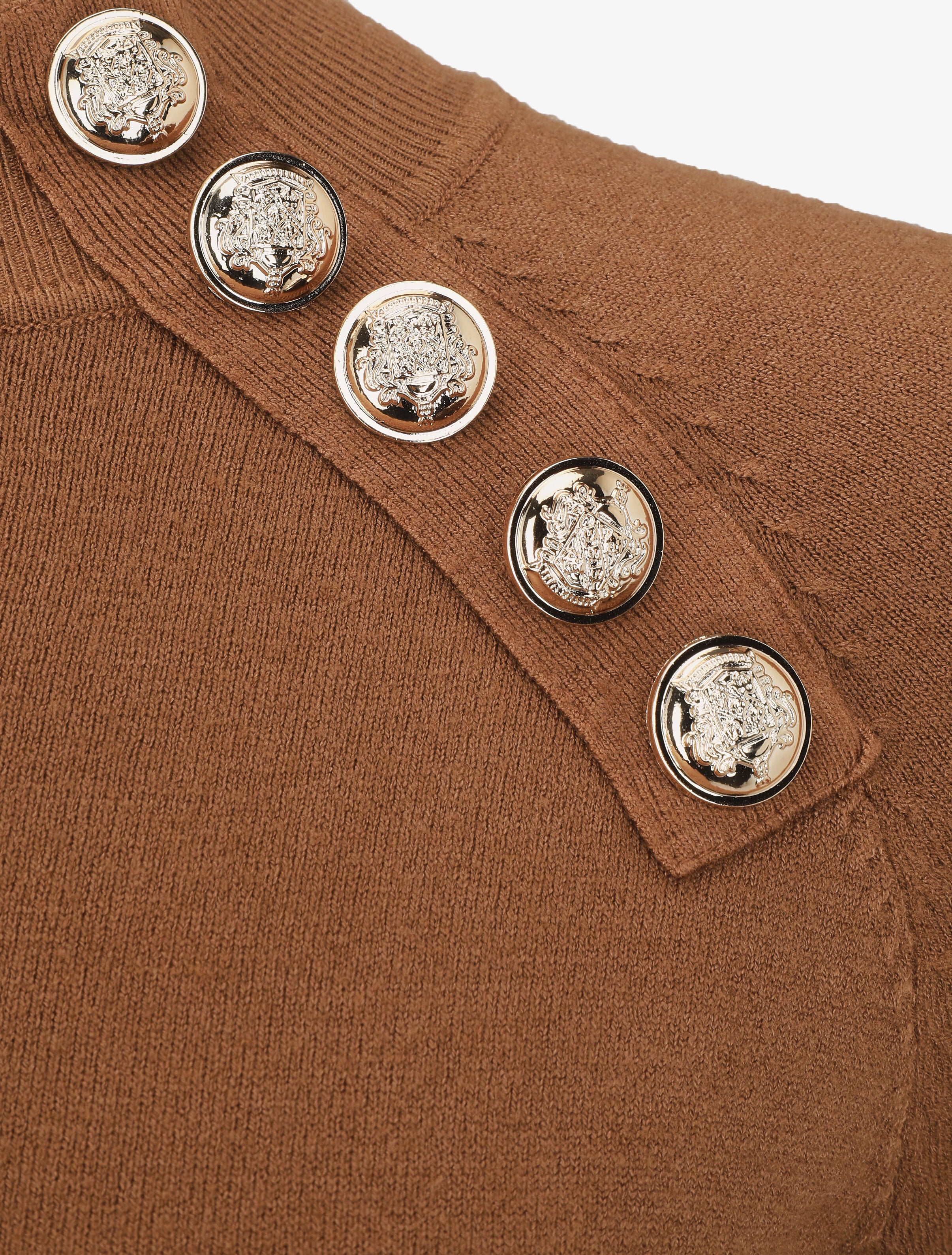 Pull uni à col montant et boutons décoratifs - Camel - 3