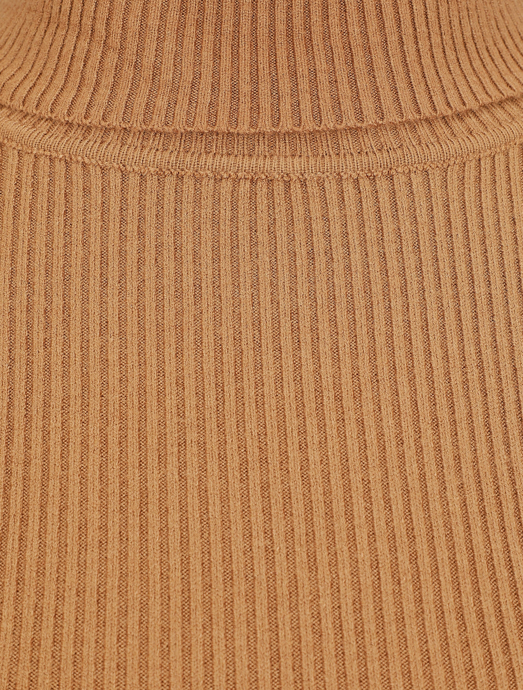 Robe pull uni à col roulé - Camel - 3