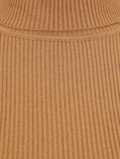 Robe pull uni à col roulé - Camel - 3