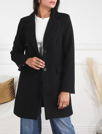Manteau long croisé boutonné - Noir - 4