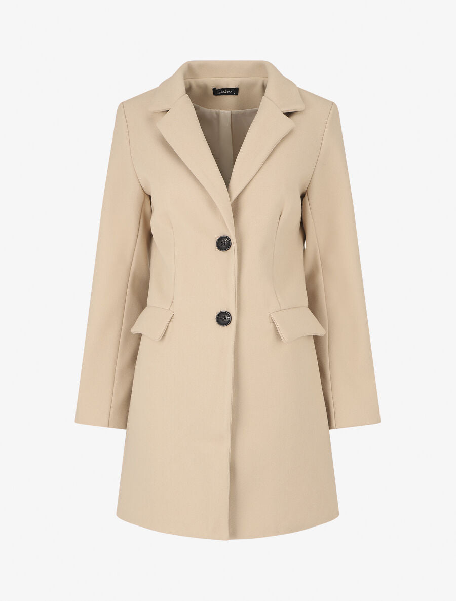 Manteau long croisé boutonné - Beige - 1
