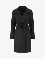 Manteau long ceinturé à col cranté - Noir - 1