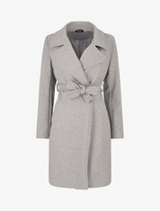 Manteau long ceinturé à col cranté - Gris chiné - 5