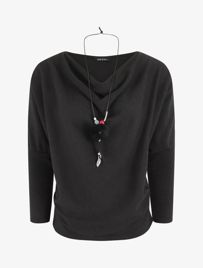 Pull à col bénitier - Noir - 1