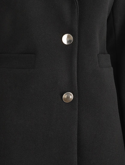 Manteau mi-long à boutons dorés - Noir - 3