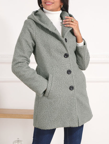 Manteau mi-long bouclé à capuche - Gris - 4