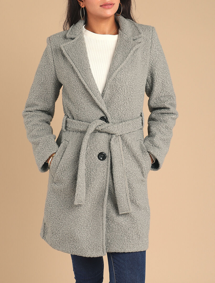 Manteau long effet peau de mouton - Gris - 4