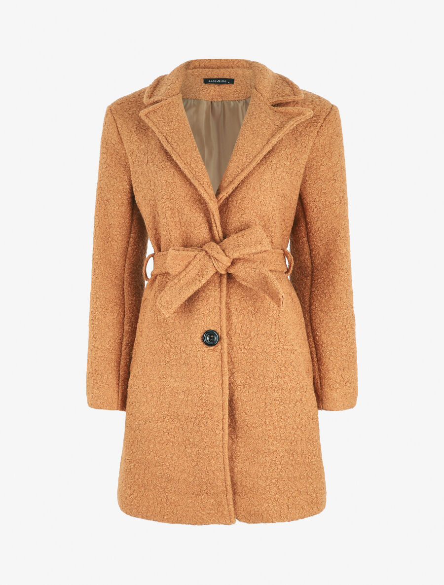 Manteau long effet peau de mouton - Camel - 5