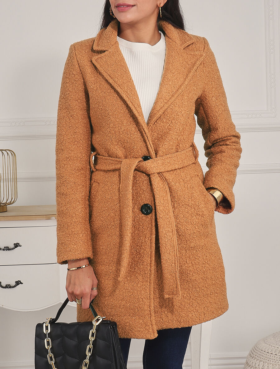 Manteau long effet peau de mouton - Camel - 4