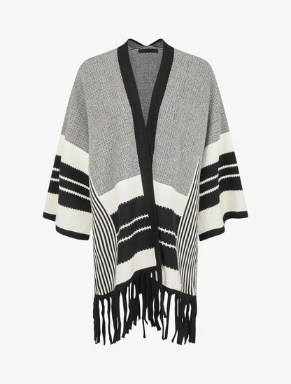 Poncho à imprimé graphique et franges - Noir - 2