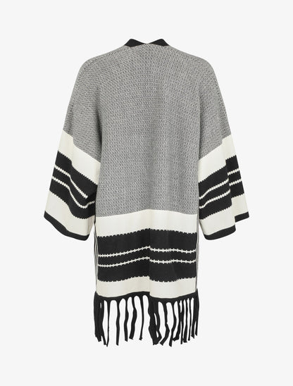 Poncho à imprimé graphique et franges - Noir - 3
