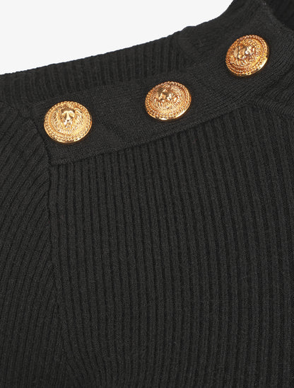 Pull ajusté à col montant boutonné - Noir - 4