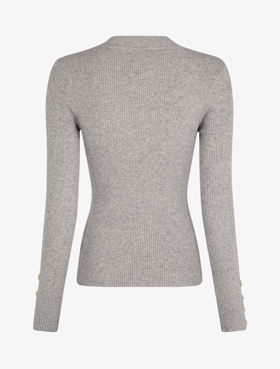 Pull ajusté à col montant boutonné - Gris - 2