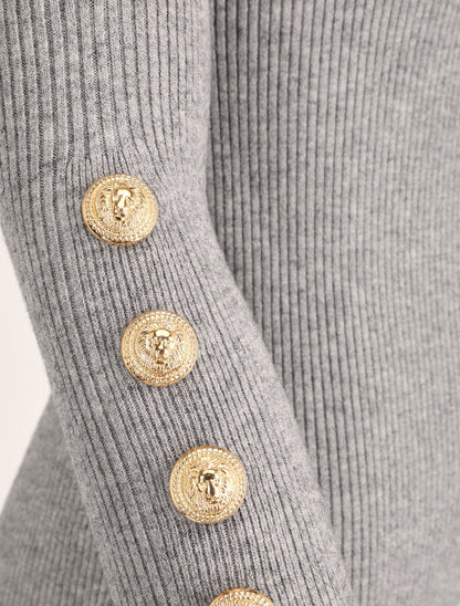 Pull ajusté à col montant boutonné - Gris - 3
