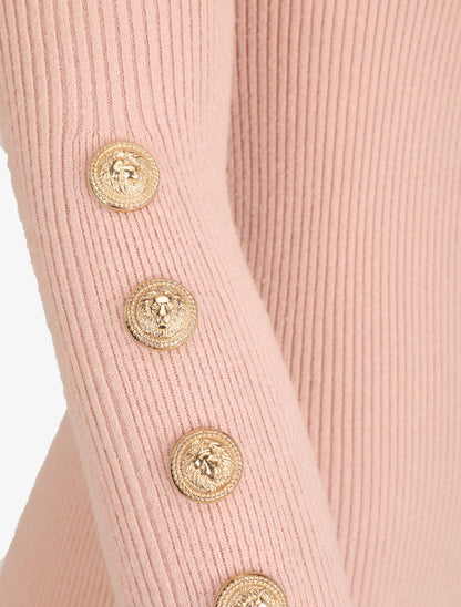 Pull ajusté à col montant boutonné - Rose poudré - 3