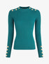 Pull ajusté à col montant boutonné - Bleu canard - 1