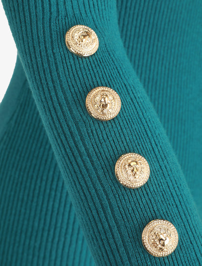 Pull ajusté à col montant boutonné - Bleu canard - 3