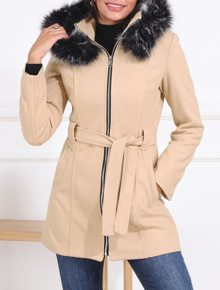 Manteau ajusté à capuche amovible - Beige clair - 4