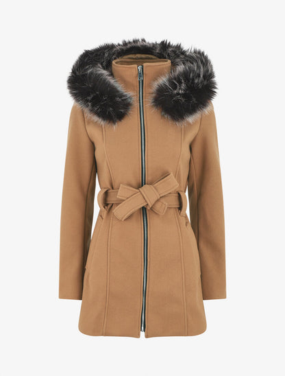 Manteau ajusté à capuche amovible - Camel - 1