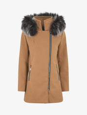 Manteau droit à capuche amovible - Camel - 1